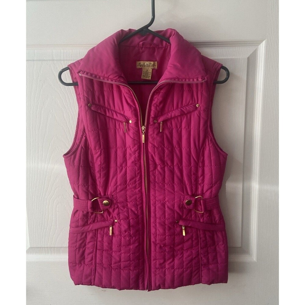 Peck N peck Pink Quilted Full Zip Vest Fitted Pockets Womens Small